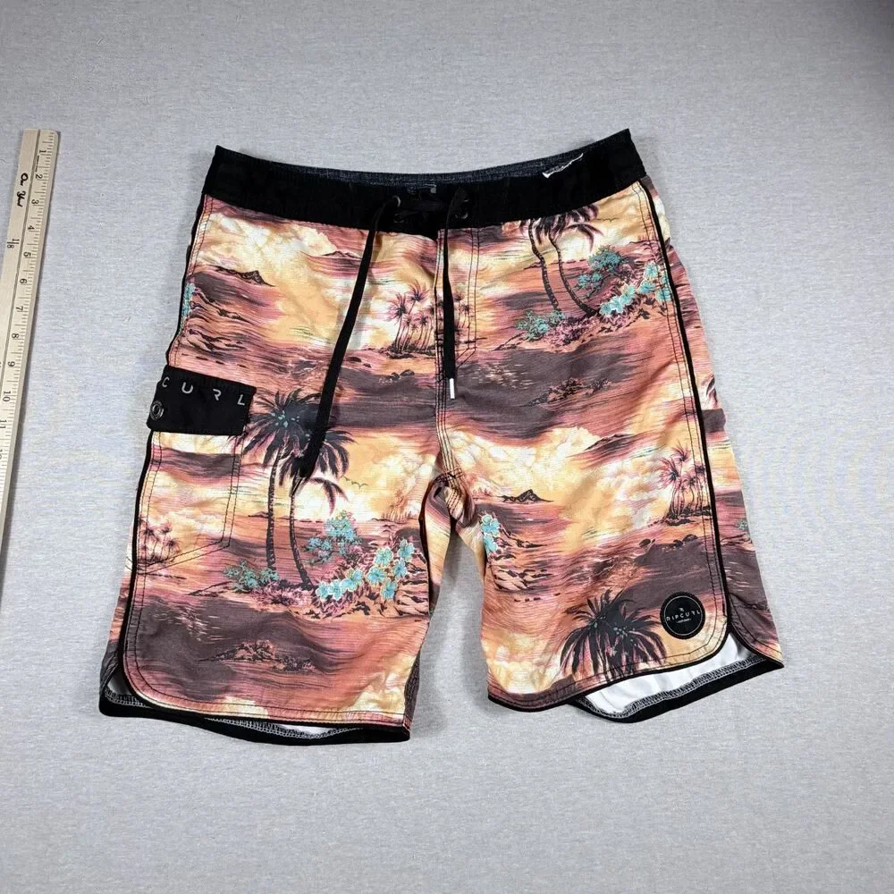 Rip Curl Board Swim Surf Shorts 31 Mirage Palm Tree Sunset Mountain Y2K